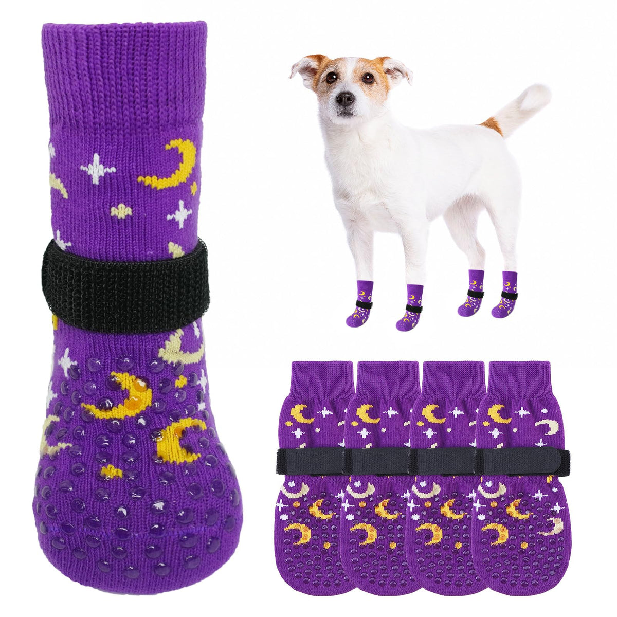SCENEREAL anti-slip-dog-socks with traction-dots provide secure grip on smooth floors.