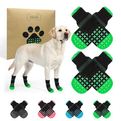 SCENEREAL anti-slip dog socks provide traction on hardwood floors for safer indoor steps.