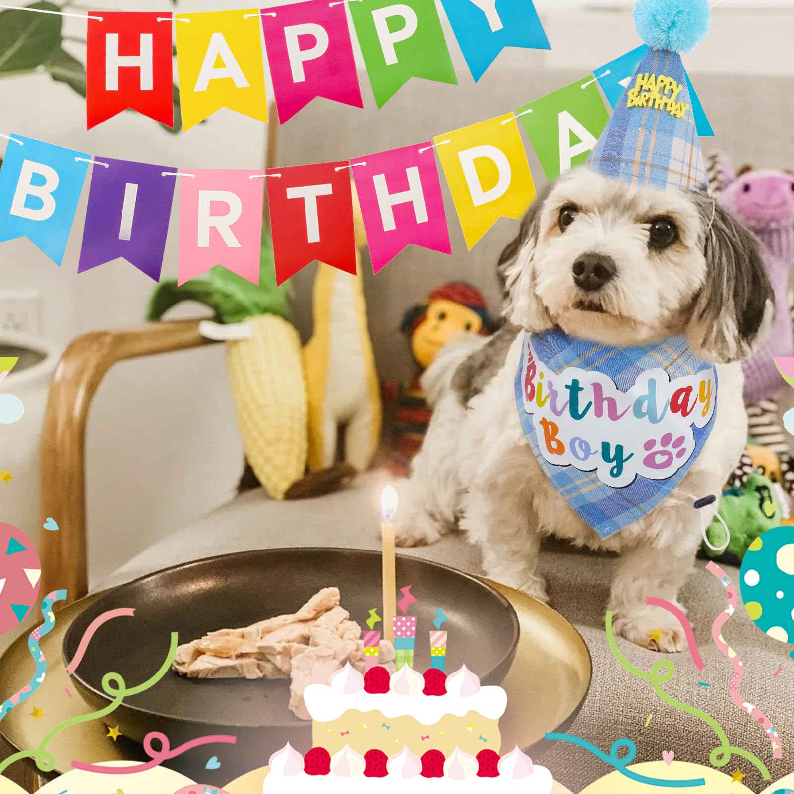 SCENEREAL birthday banner reading Happy Birthday for pet party decor