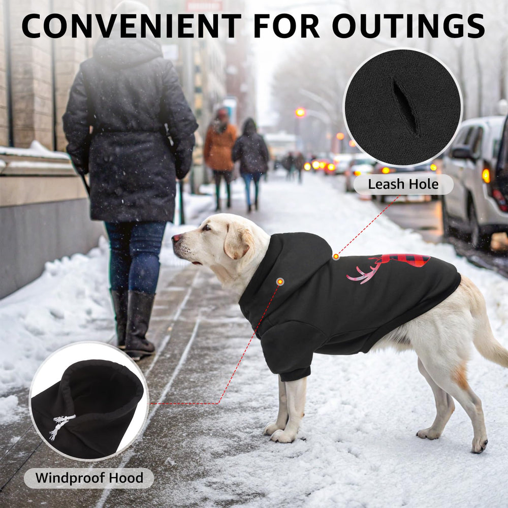 SCENEREAL Christmas dog hoodie back view showing snug fit and hood