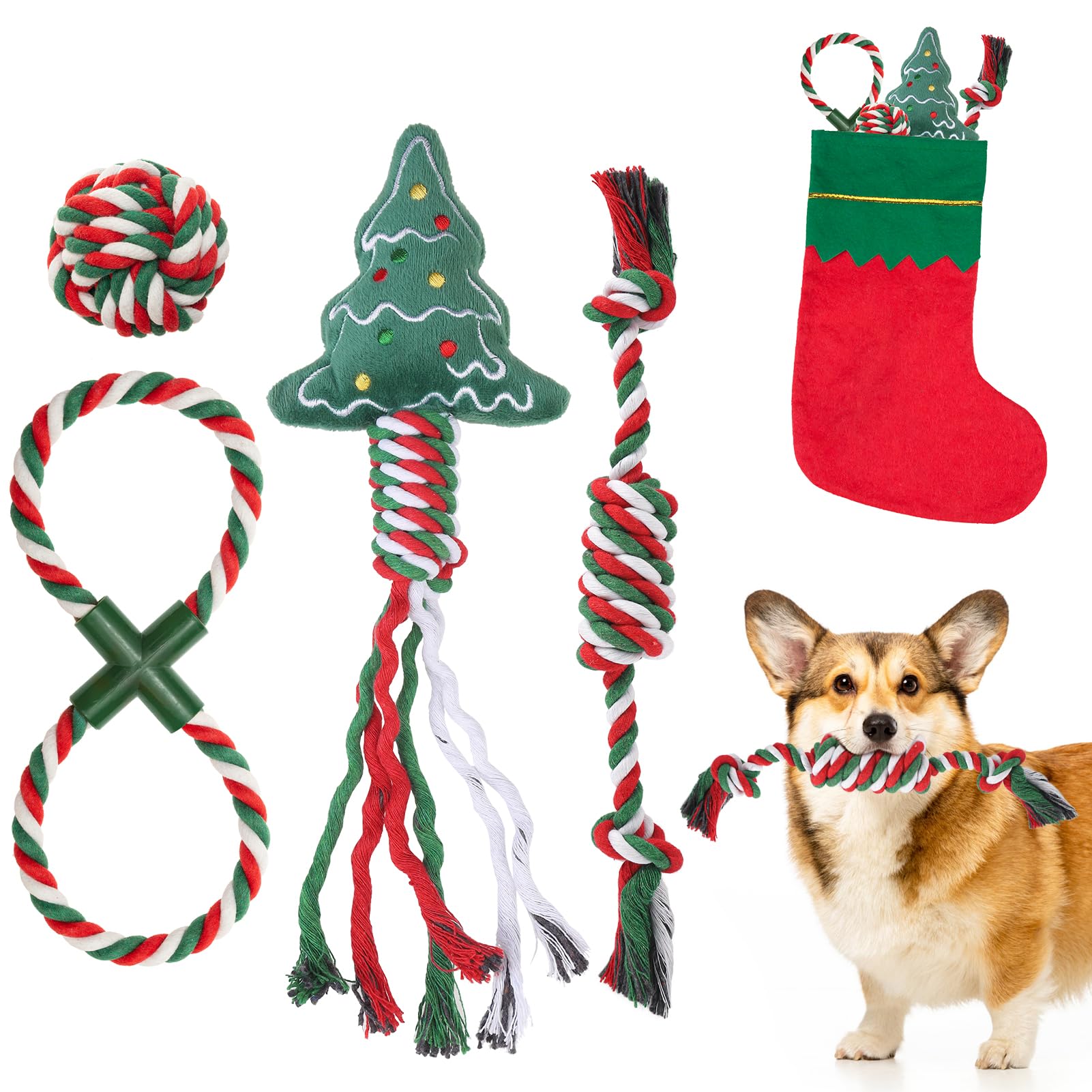 SCENEREAL Christmas dog rope toy ball fetch for active play and fetch