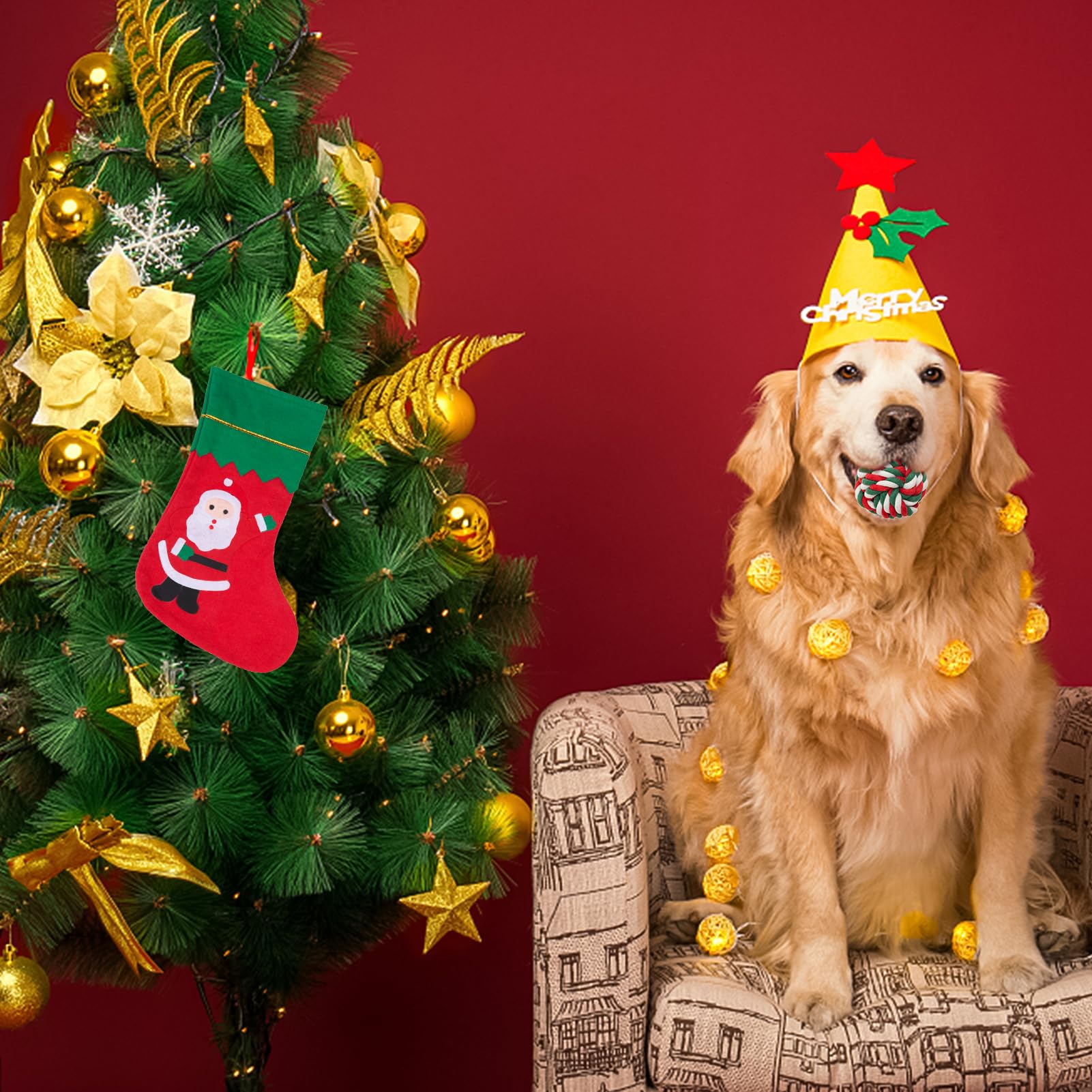 SCENEREAL Christmas dog rope toy dental-scrub action during chewing