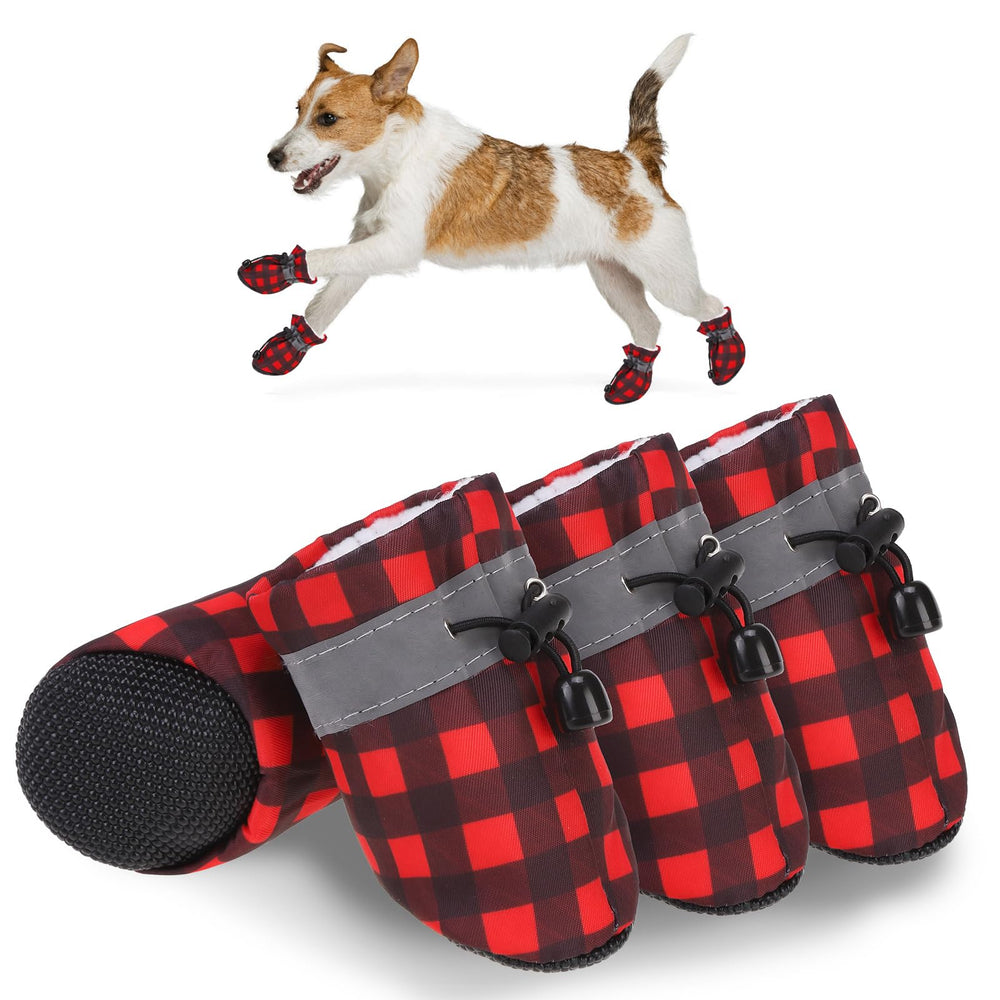 SCENEREAL Christmas dog shoes with red plaid pack protect paws on outdoor walks