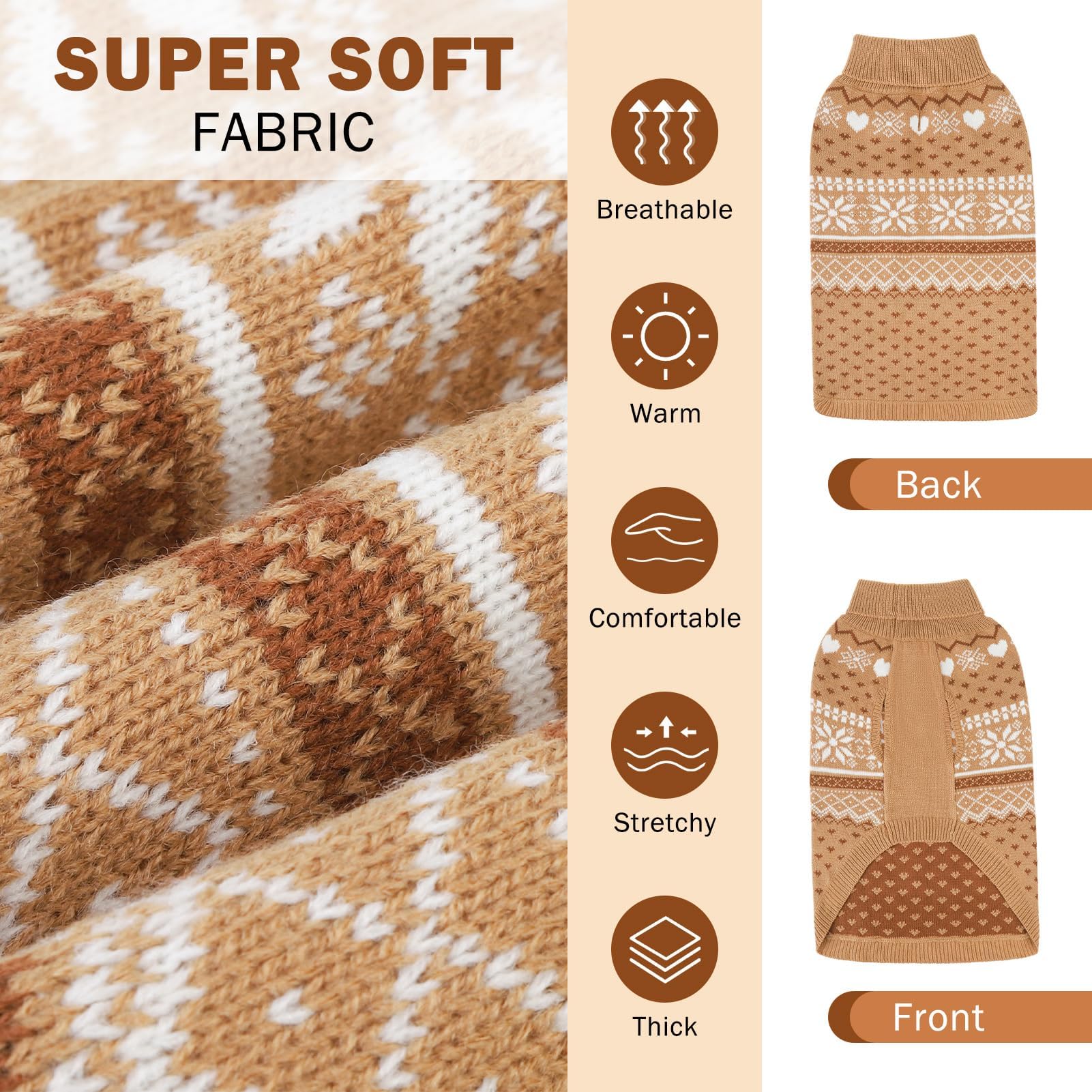 SCENEREAL Christmas knit dog sweater with hearts and snowflakes for festive outings.
