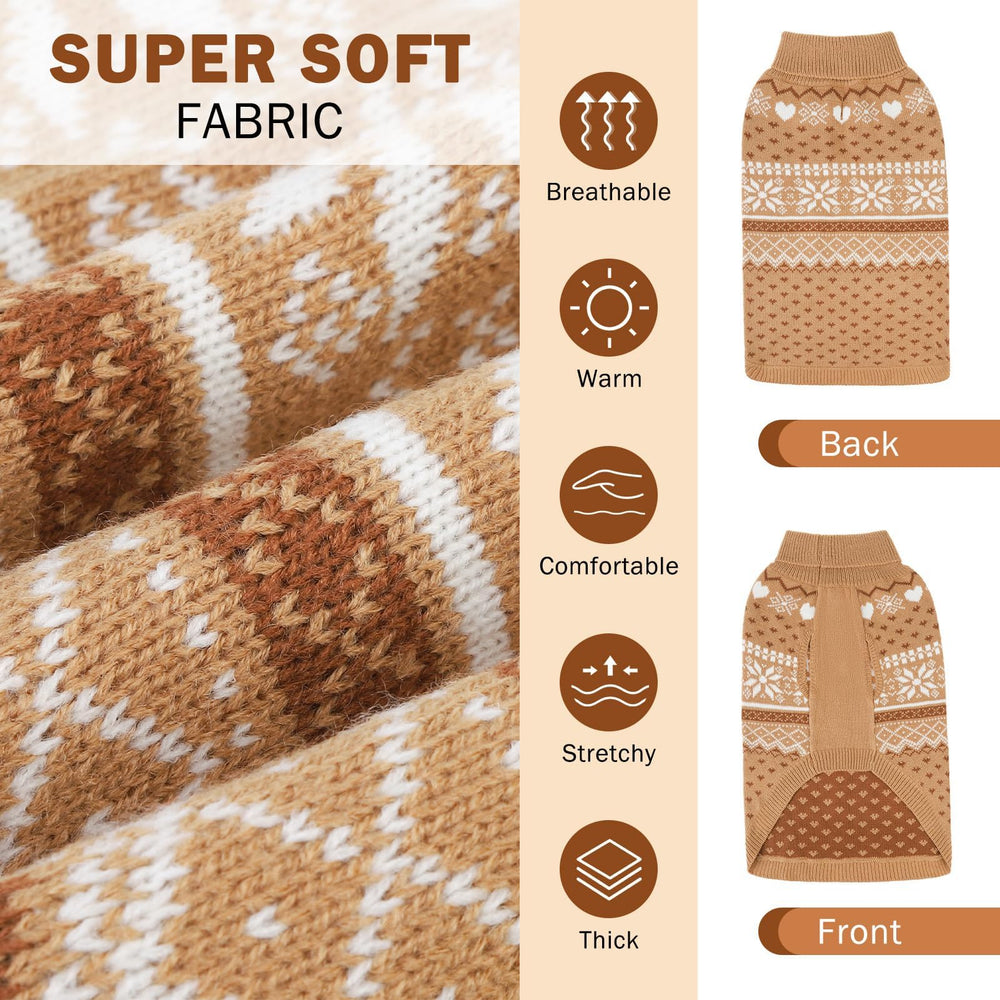 SCENEREAL Christmas knit dog sweater with hearts and snowflakes for festive outings.