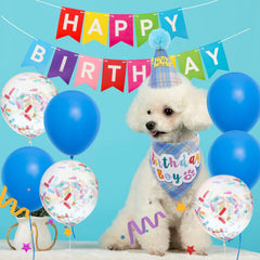 SCENEREAL dog birthday hat blue with pom poms for festive photos
