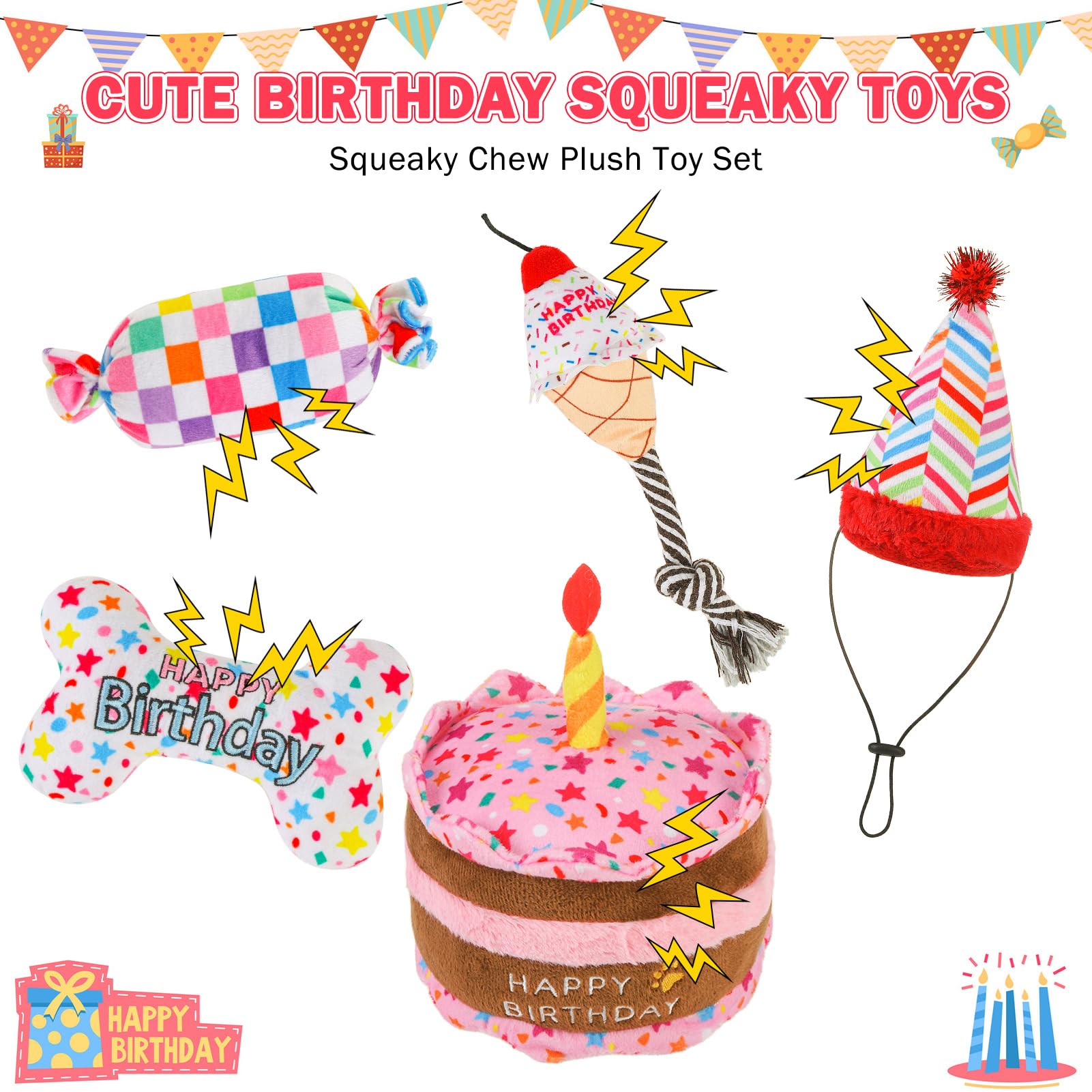 SCENEREAL dog birthday bone toy — embroidered design and chew-friendly texture for interactive fun.