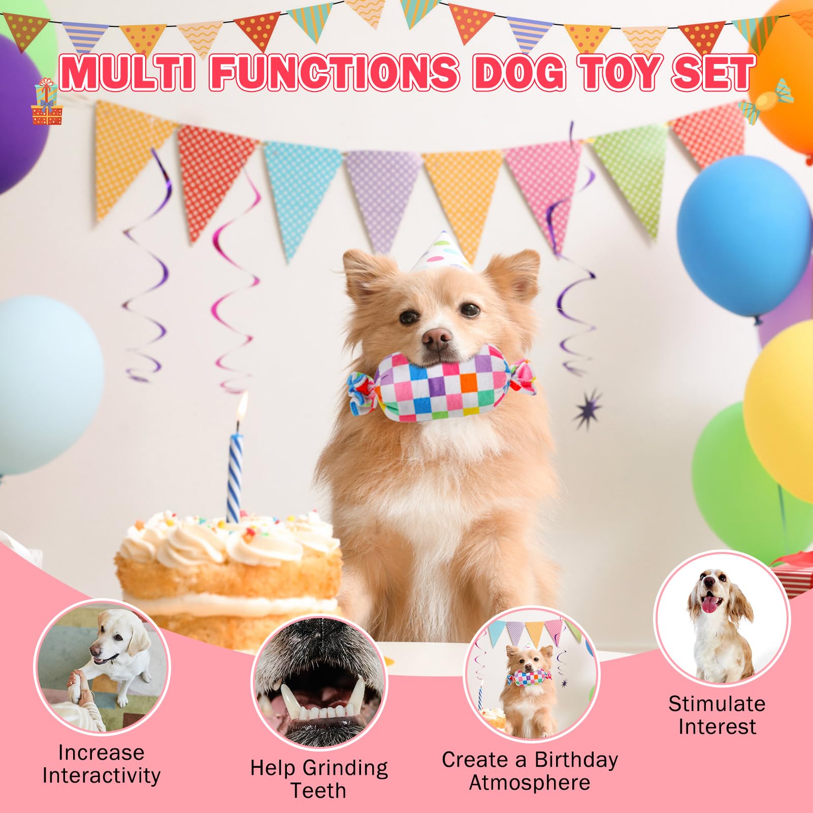 SCENEREAL dog birthday hat toy — adjustable elastic band for party-ready outfit and daily play.