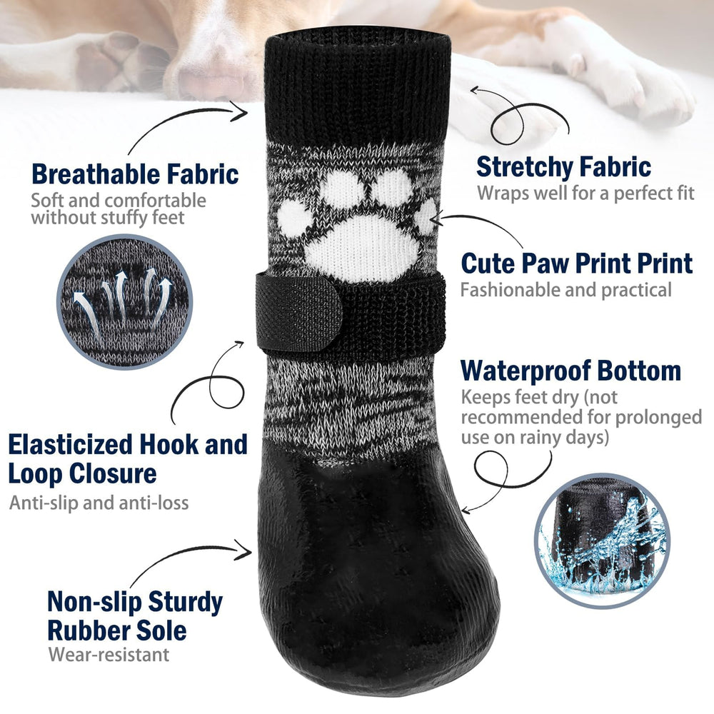 SCENEREAL dog boots feature loop and hook for secure fit on paws.