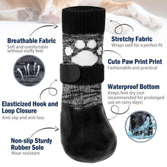 SCENEREAL dog boots feature loop and hook for secure fit on paws.
