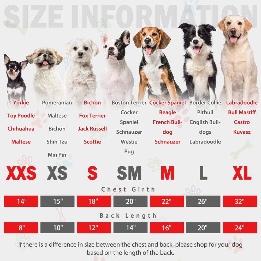 SCENEREAL dog pajamas size L with measurement guidance for proper fit.