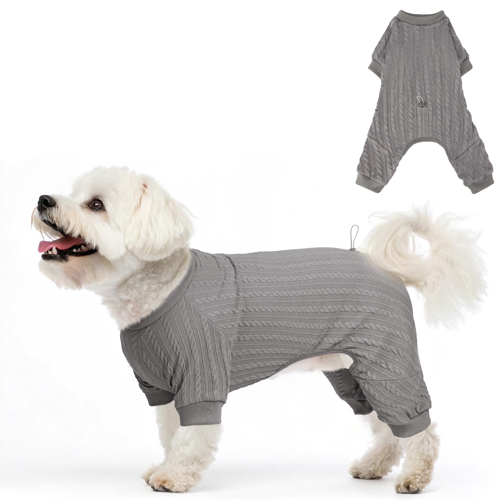 SCENEREAL dog pajamas in soft knit grey, front view for cozy year-round wear.