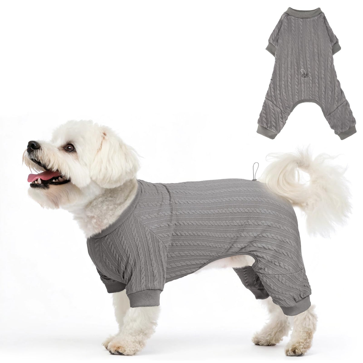 SCENEREAL dog pajamas in soft knit grey, front view for cozy year-round wear.