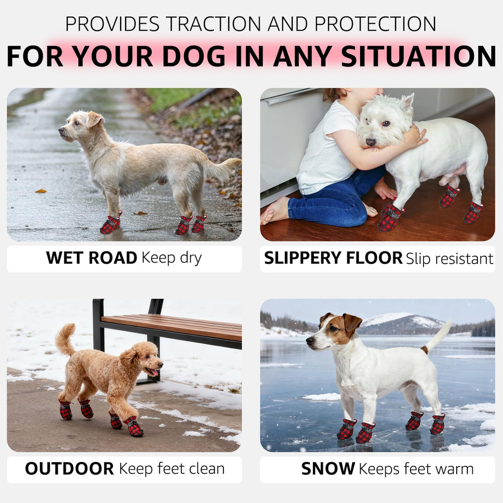 SCENEREAL dog shoes have an adjustable drawstring for a snug fit.