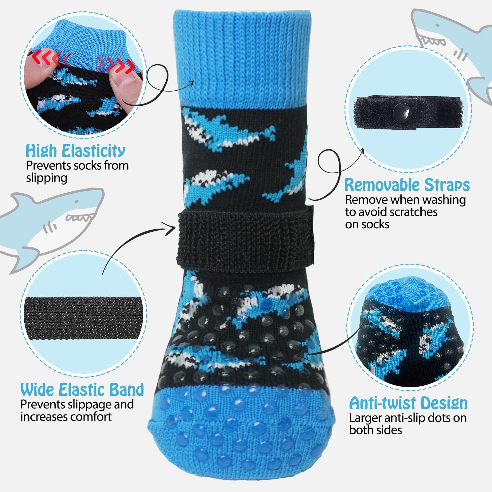 SCENEREAL dog socks with adjustable strap stay securely on paws.