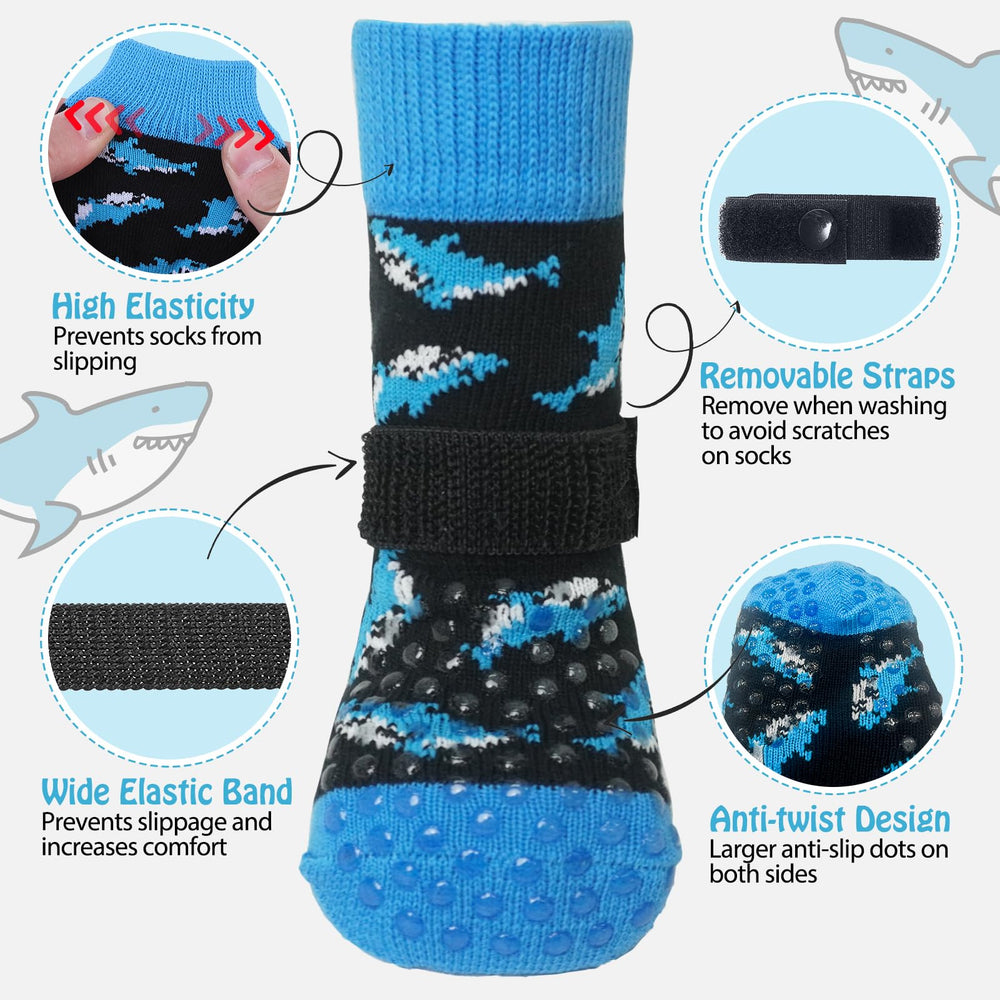 SCENEREAL dog socks with adjustable strap stay securely on paws.