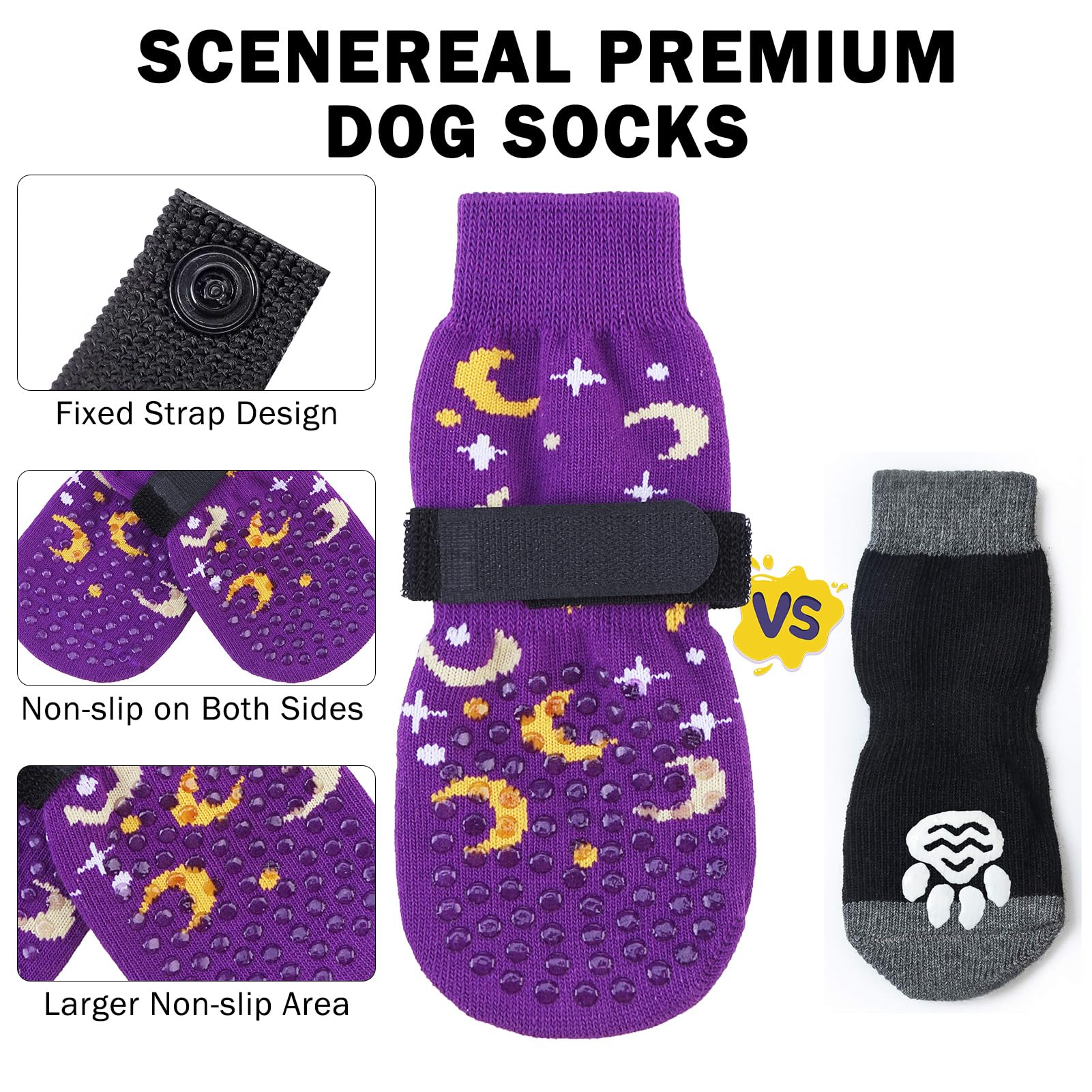 SCENEREAL dog-socks-adjustable-tape-secures-fit to stop socks from slipping off.
