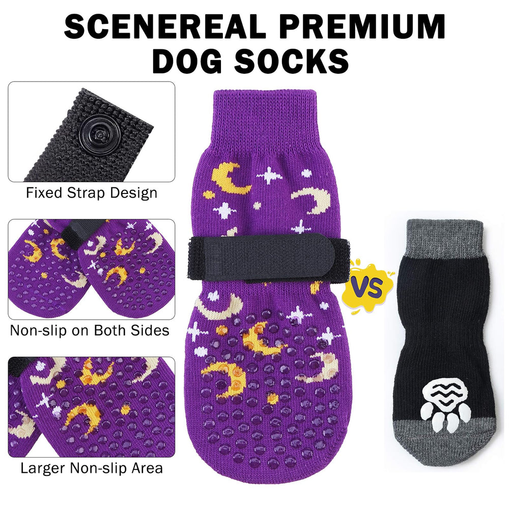 SCENEREAL dog-socks-adjustable-tape-secures-fit to stop socks from slipping off.