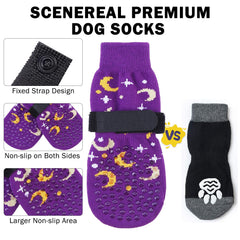SCENEREAL dog-socks-adjustable-tape-secures-fit to stop socks from slipping off.