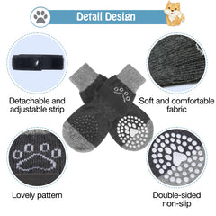 SCENEREAL dog socks anti-slip-bottom demonstrates circular grip pattern for hardwood floors.