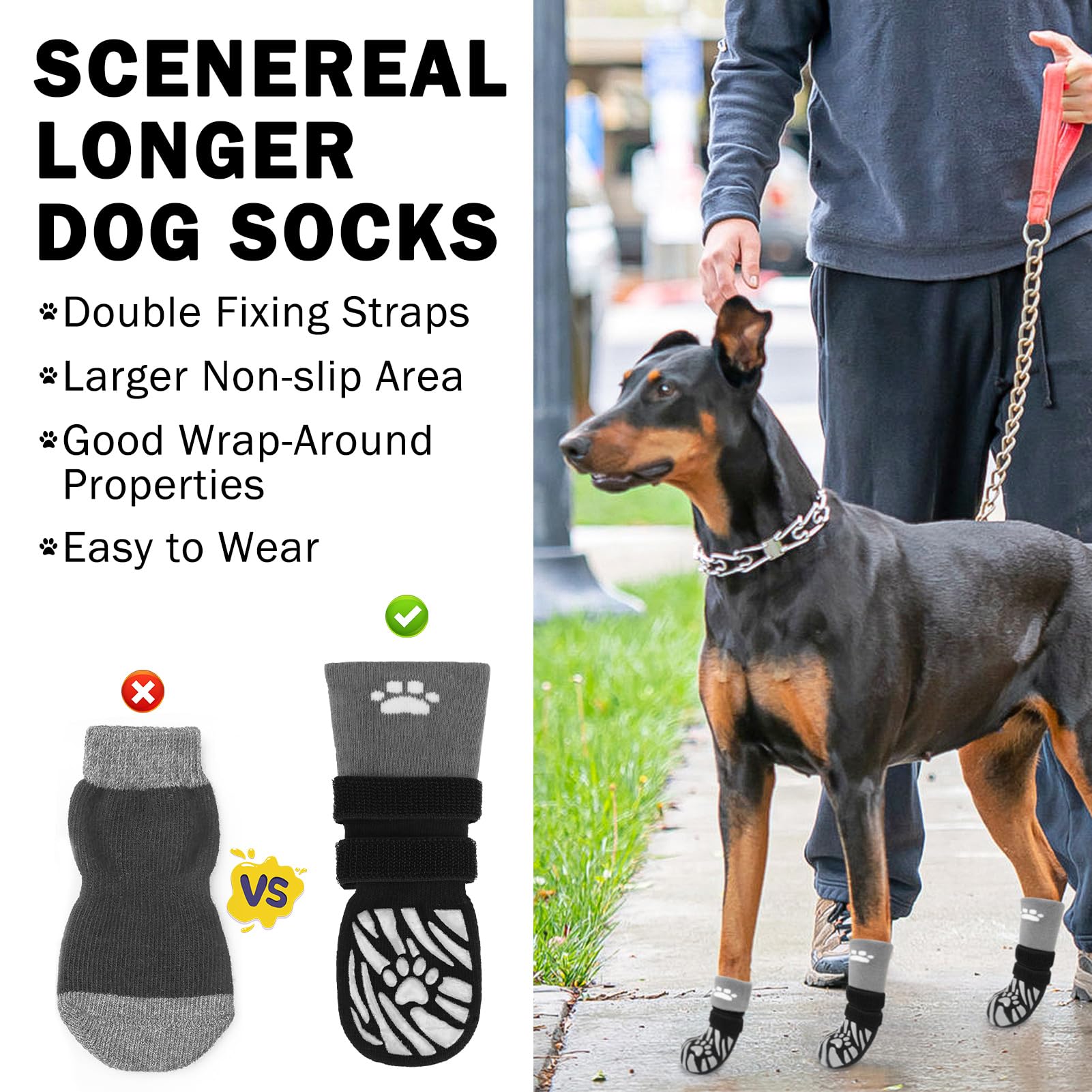 SCENEREAL dog socks anti-slip grip on floors for slippery surfaces