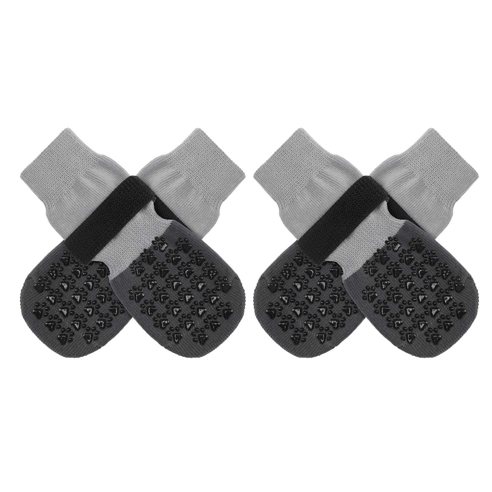 SCENEREAL dog socks with anti-slip grip on hardwood floor for safer stepping.