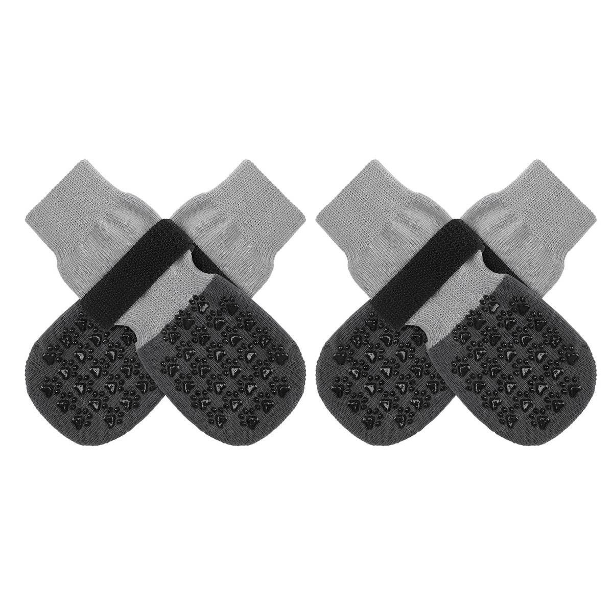 SCENEREAL dog socks with anti-slip grip on hardwood floor for safer stepping.