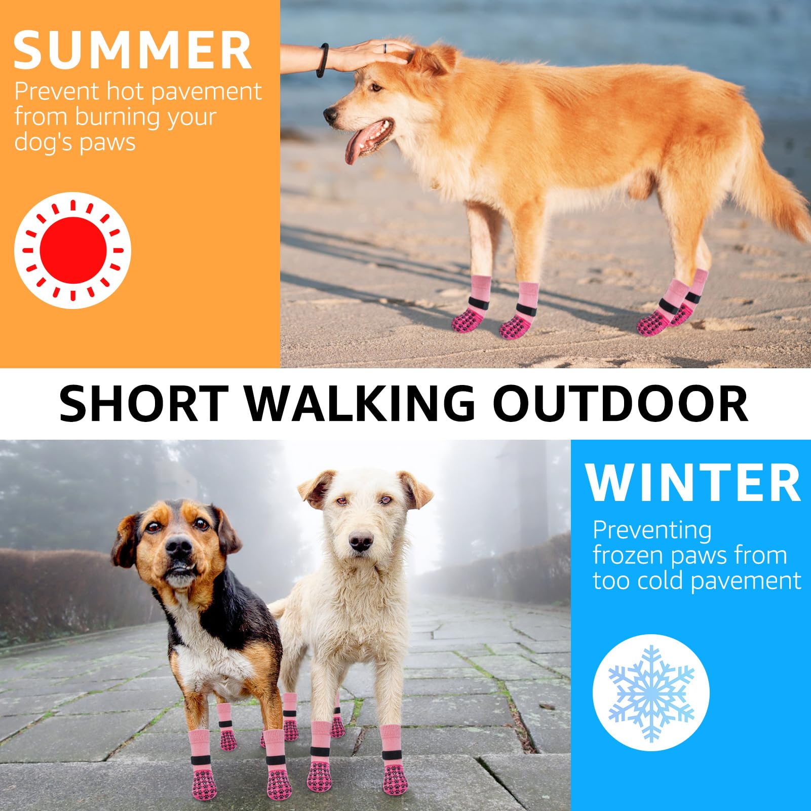 SCENEREAL dog socks adjustable elastic tape prevents slipping off.