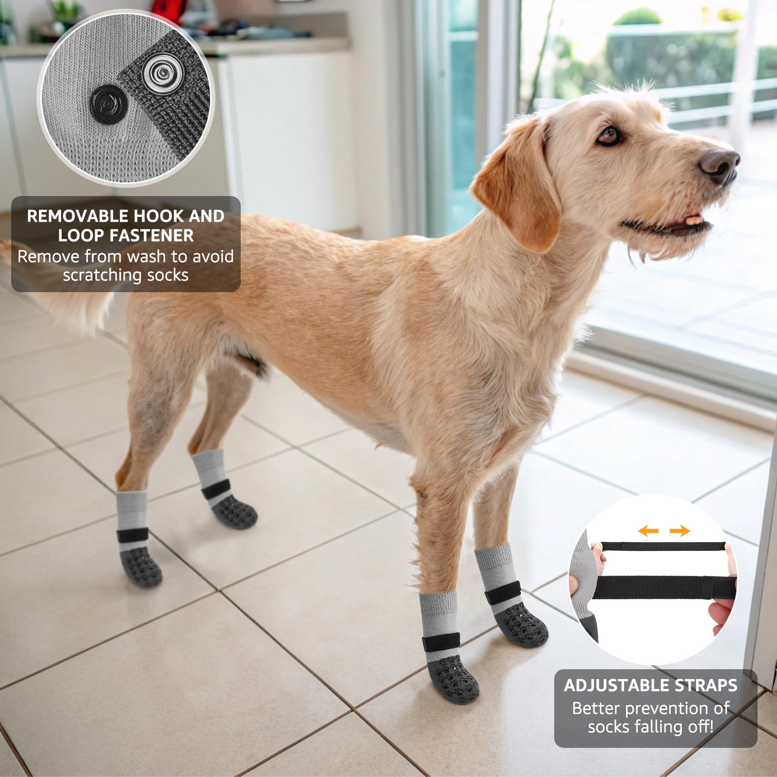 SCENEREAL socks support elderly dogs with improved stability on smooth floors.