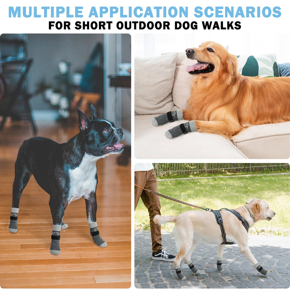 SCENEREAL dog socks shown on floor demonstrating slip protection