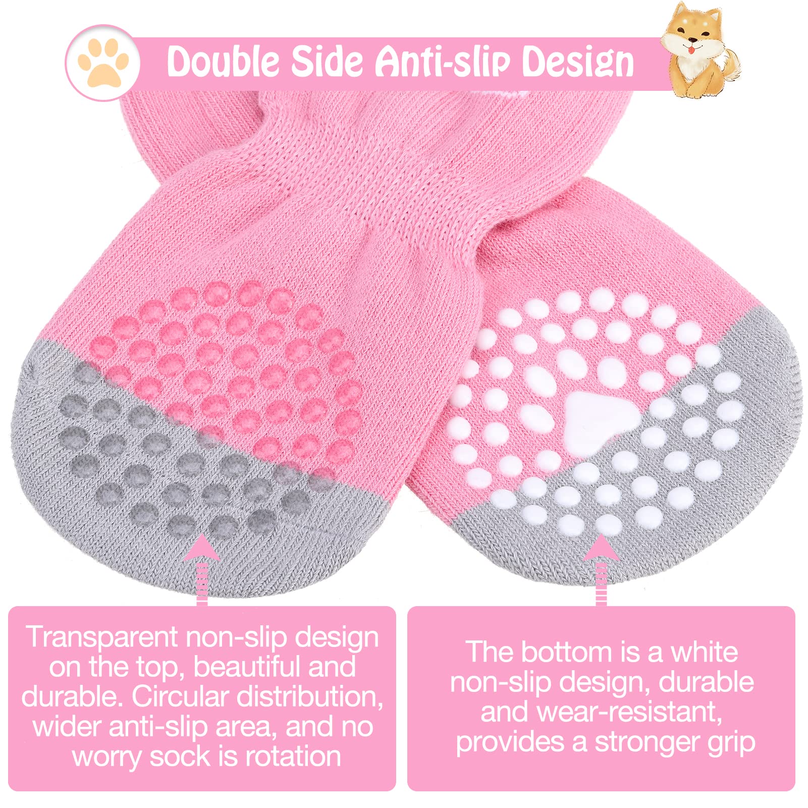 SCENEREAL dog socks non-slip bottom detail, stronger grip on slick floors.