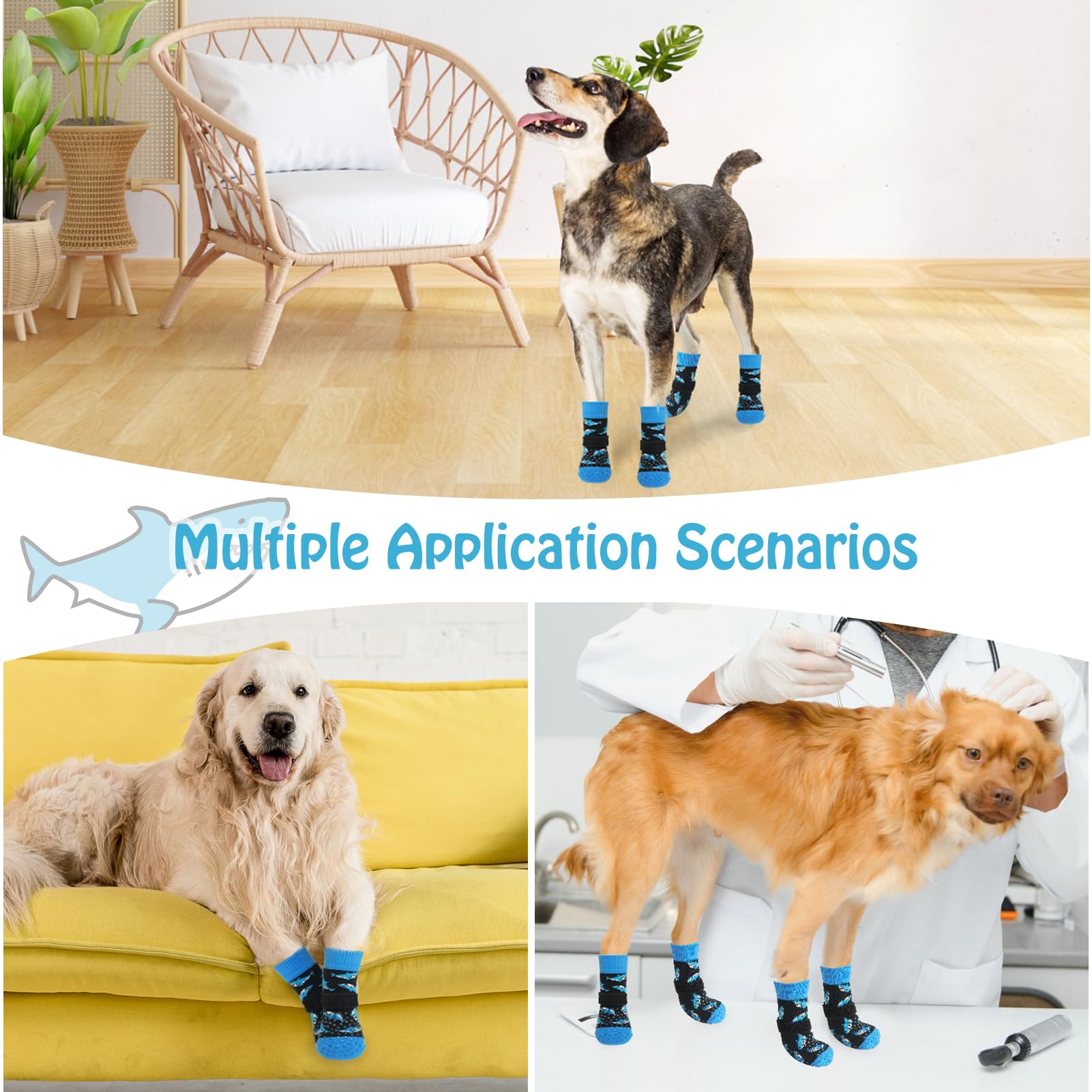 SCENEREAL dog sock patterns in floral, stars, and plaids for stylish pups.