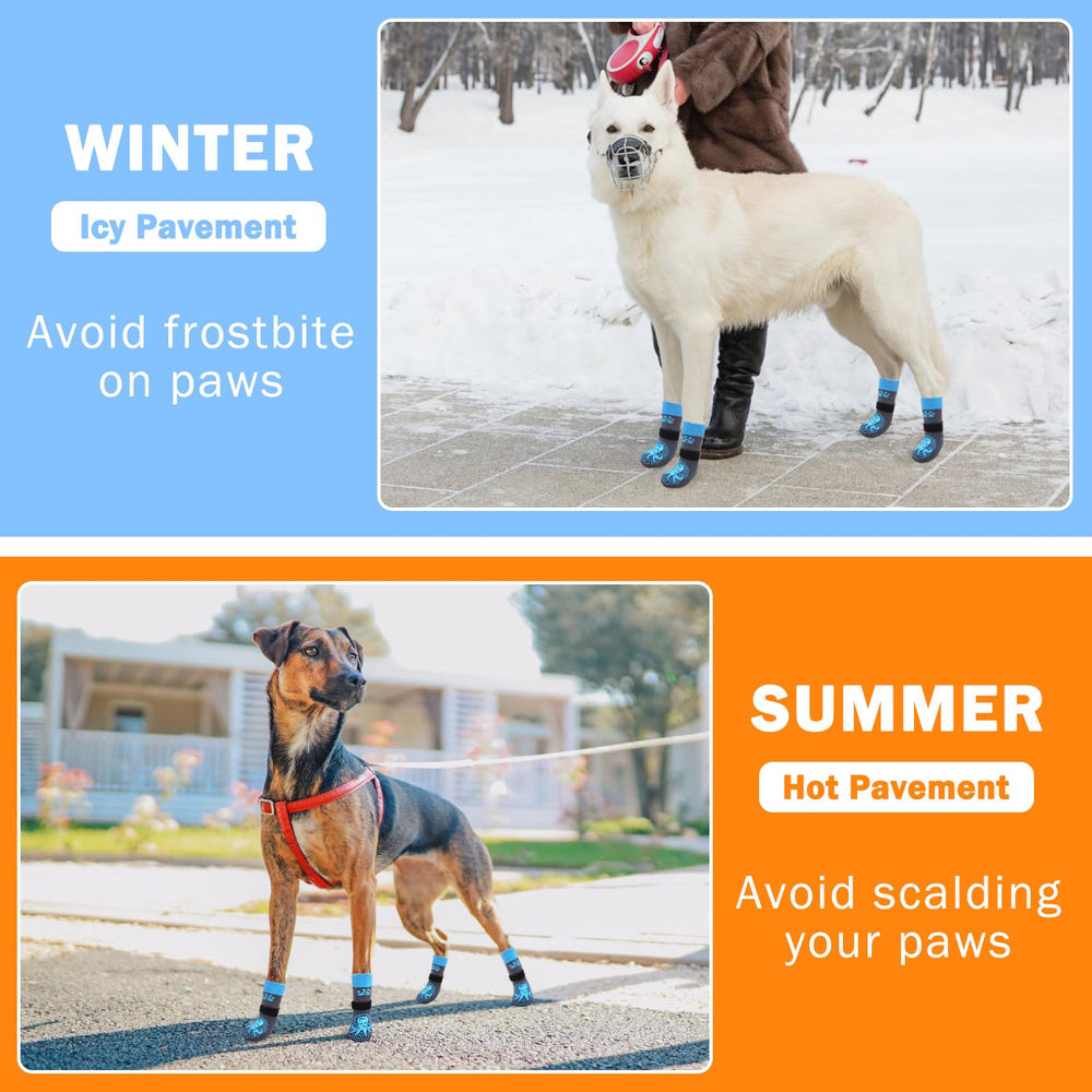 SCENEREAL paw socks protect paws on hot pavement and cold surfaces.