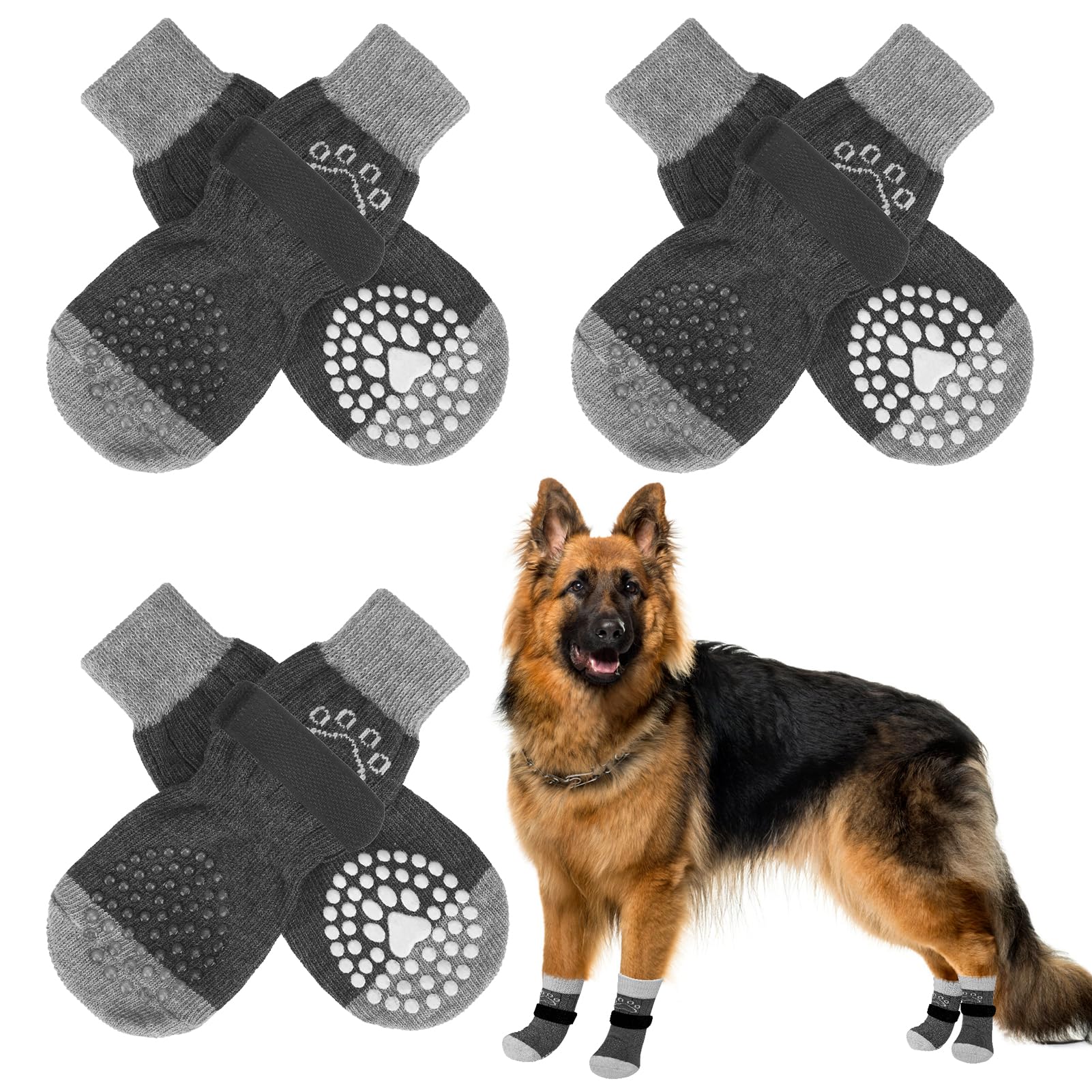 SCENEREAL dog socks with paw size guide for proper fit and comfort