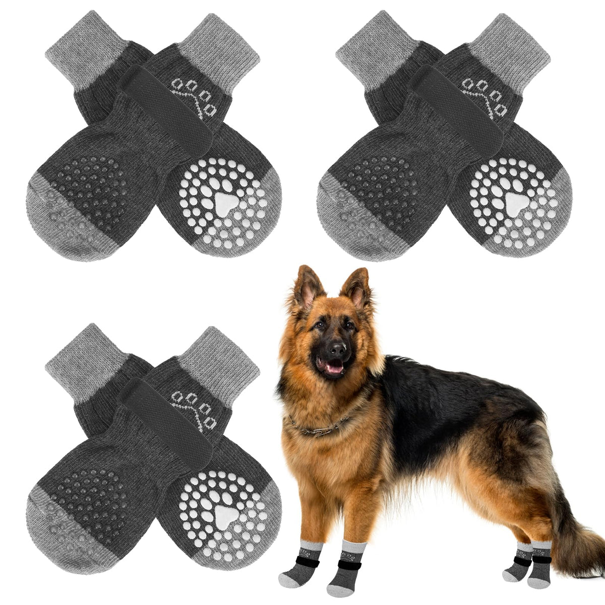 SCENEREAL dog socks with paw size guide for proper fit and comfort