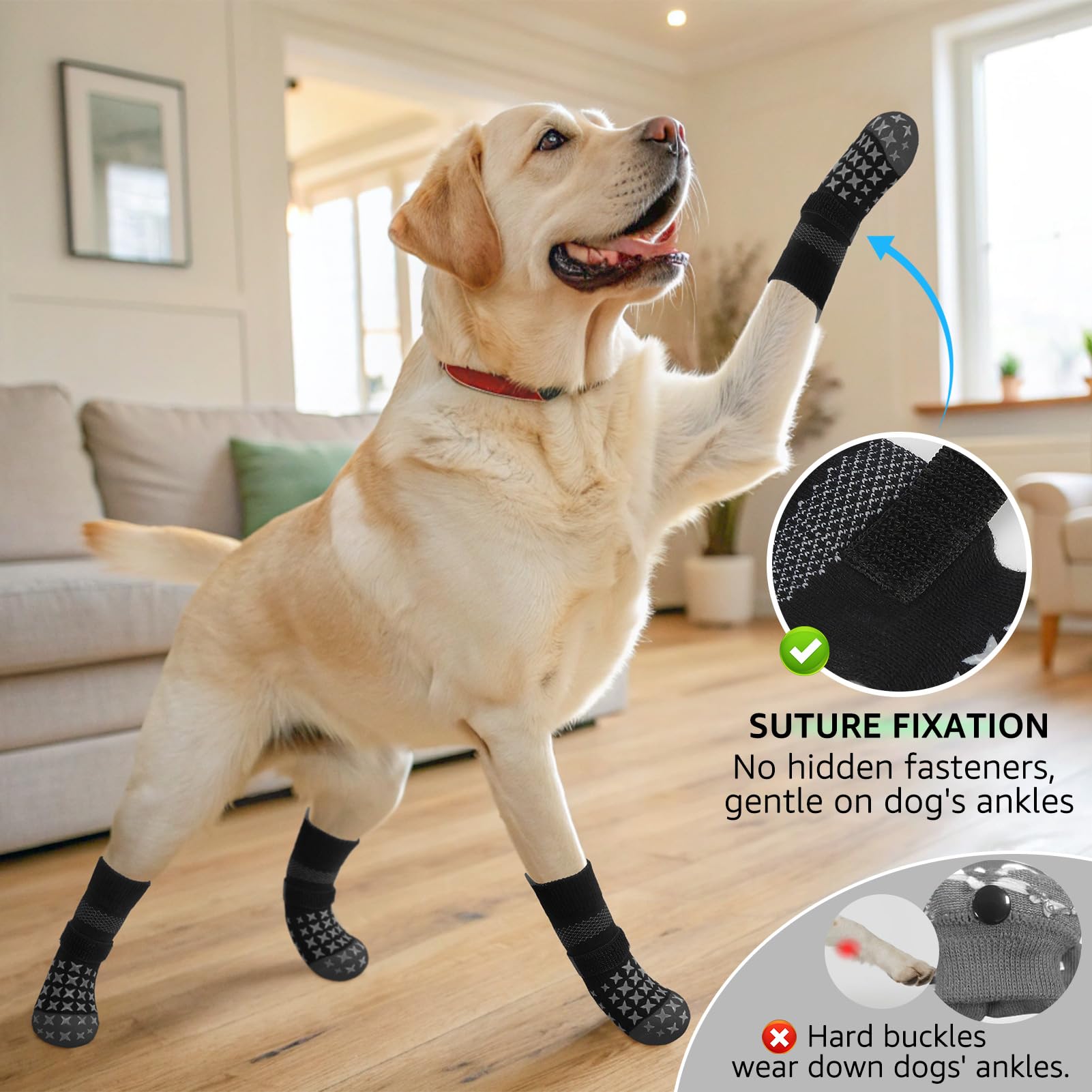 SCENEREAL senior-dog socks demonstrate stability with a soft closure for secure fit.