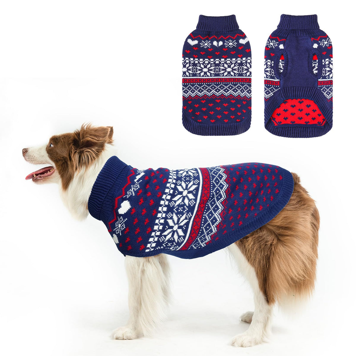 SCENEREAL dog sweater front view demonstrates cozy knit warmth for cold days.