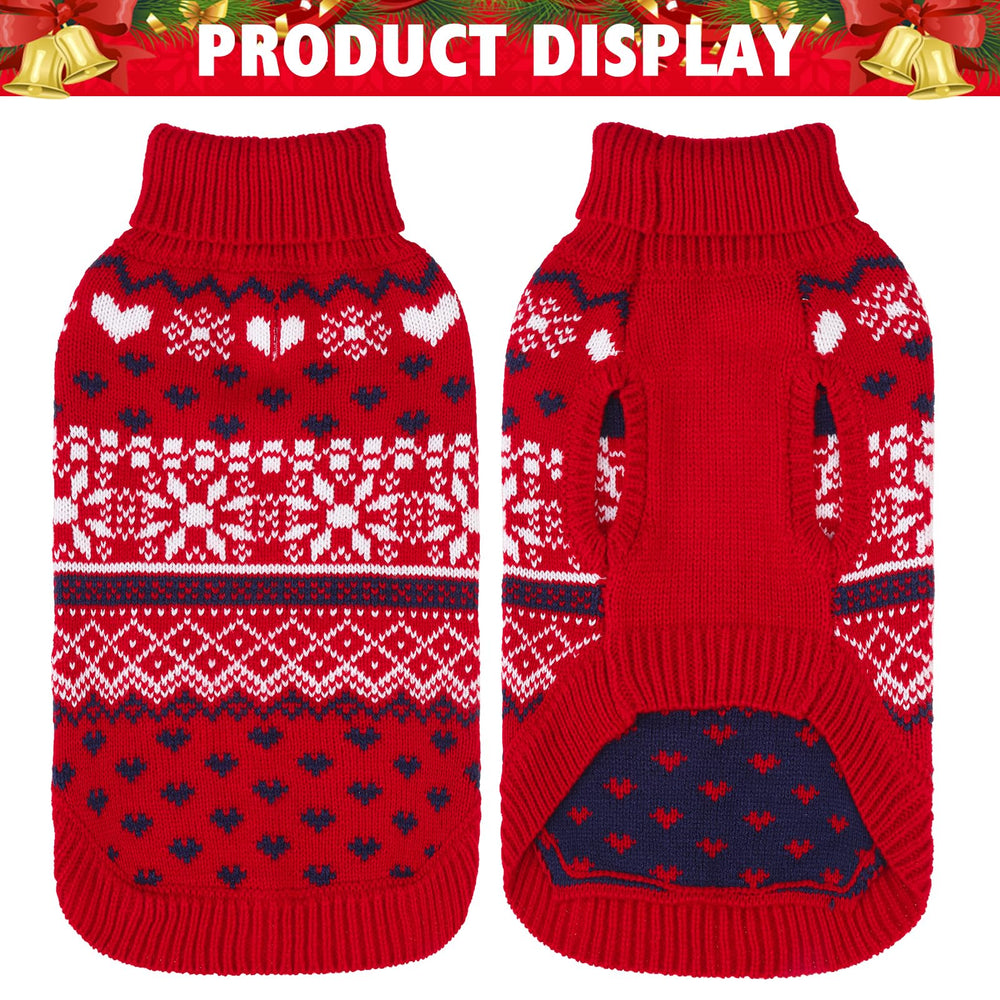 SCENEREAL dog sweater red chest pattern with hearts and snowflakes adds festive style.