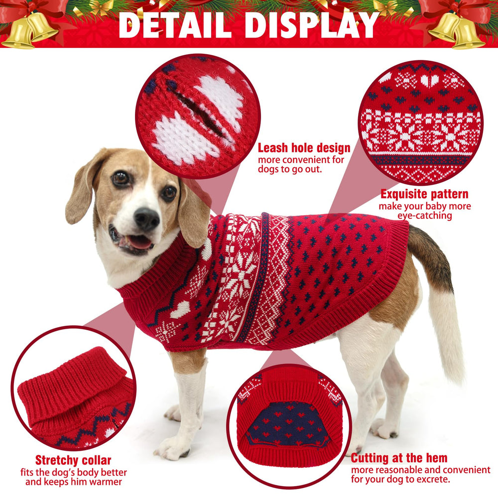 SCENEREAL dog sweater red worn on a dog shows comfortable cold-weather wear.
