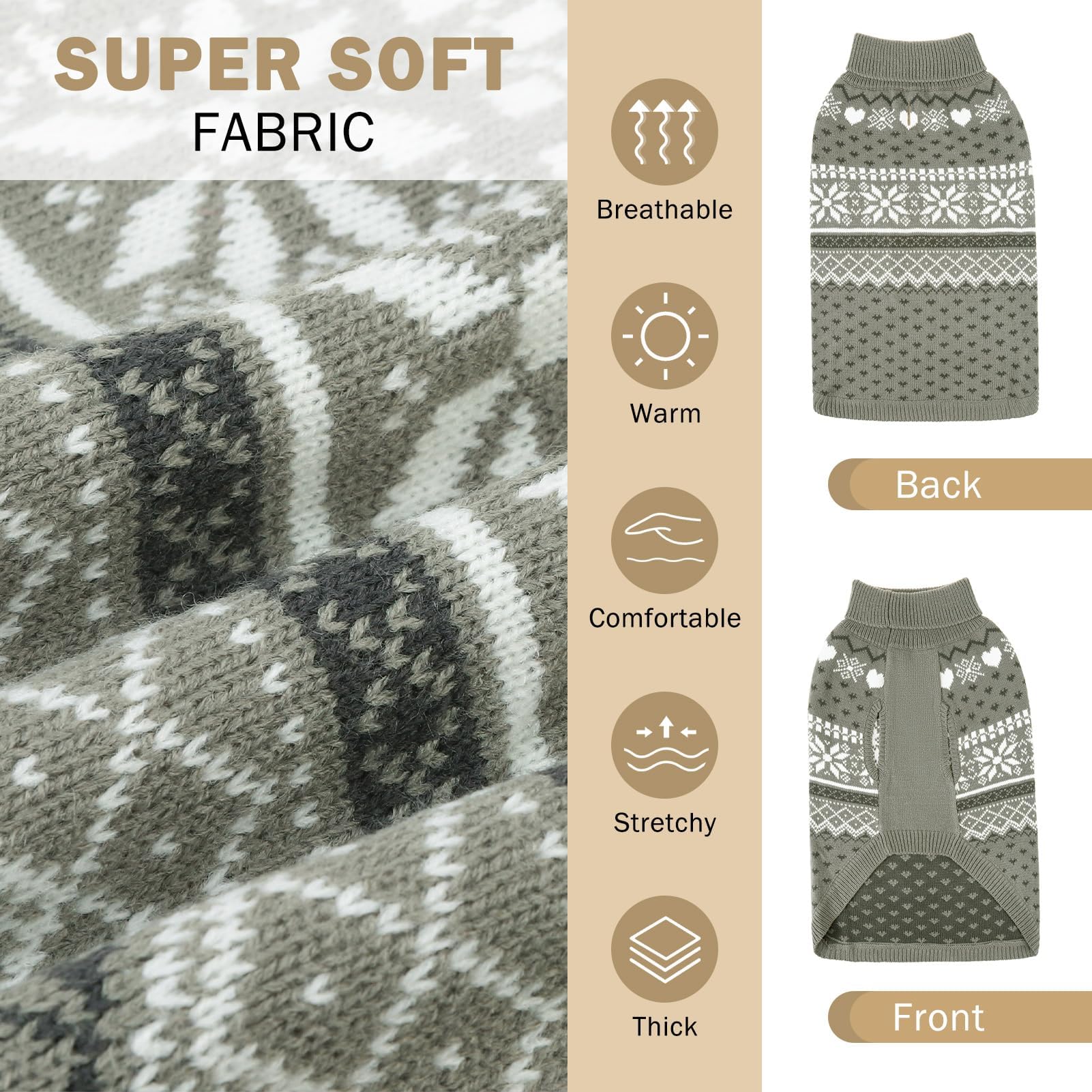 SCENEREAL dog sweater winter knit closeup highlights soft warmth for chilly walks.