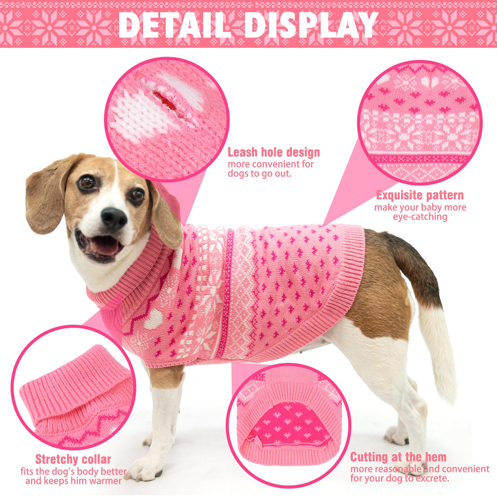SCENEREAL dog winter coat front view shows warm, soft knit for chilly days.