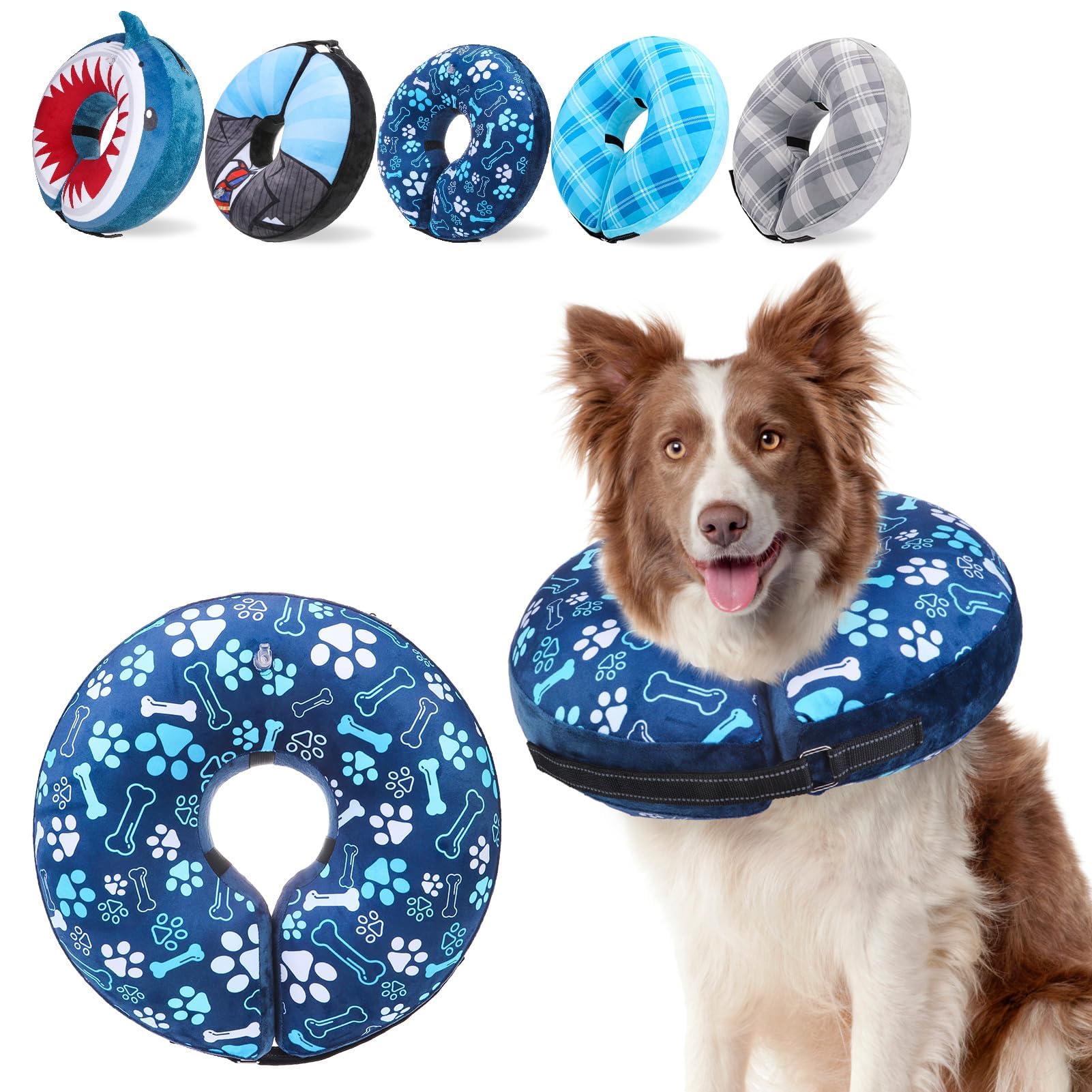 SCENEREAL donut collar on dog neck showing comfortable wear and visibility