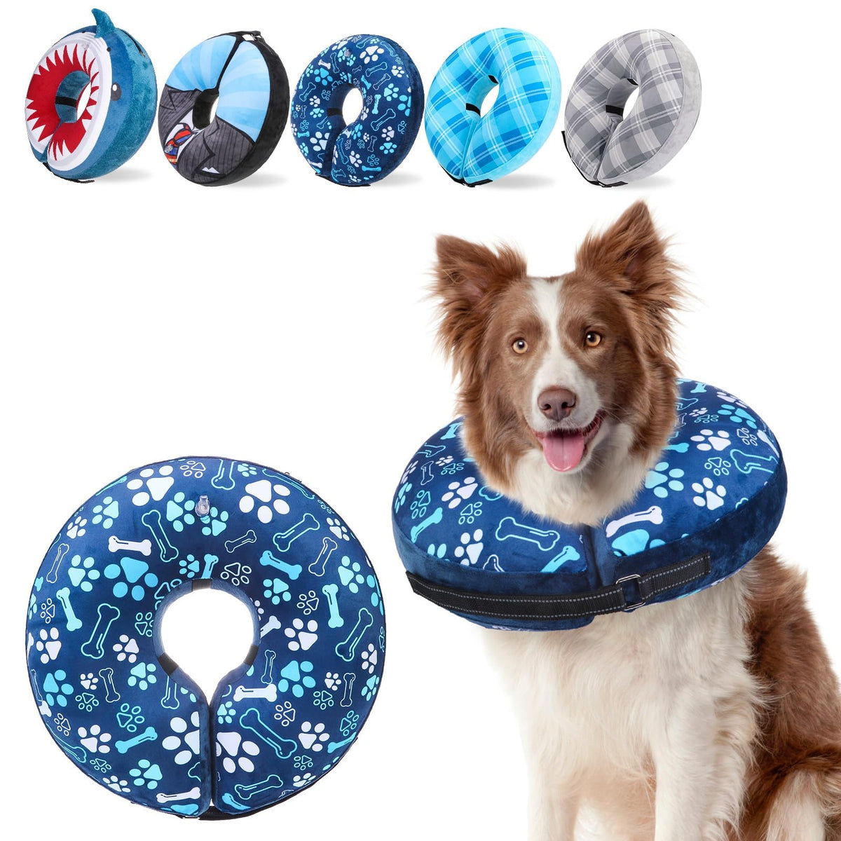 SCENEREAL donut collar on dog neck showing comfortable wear and visibility