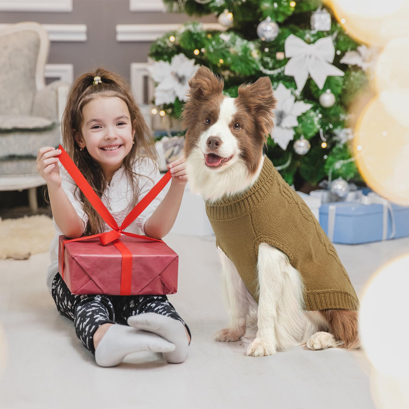 SCENEREAL Fall Dog Sweater with leash hole enables easy outdoor walks