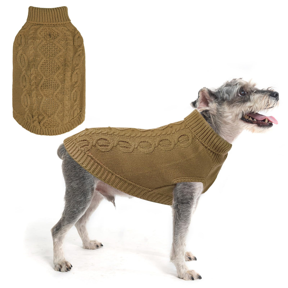 SCENEREAL Fall Knitted Dog Sweater back length shows classic beige coat with cozy warmth