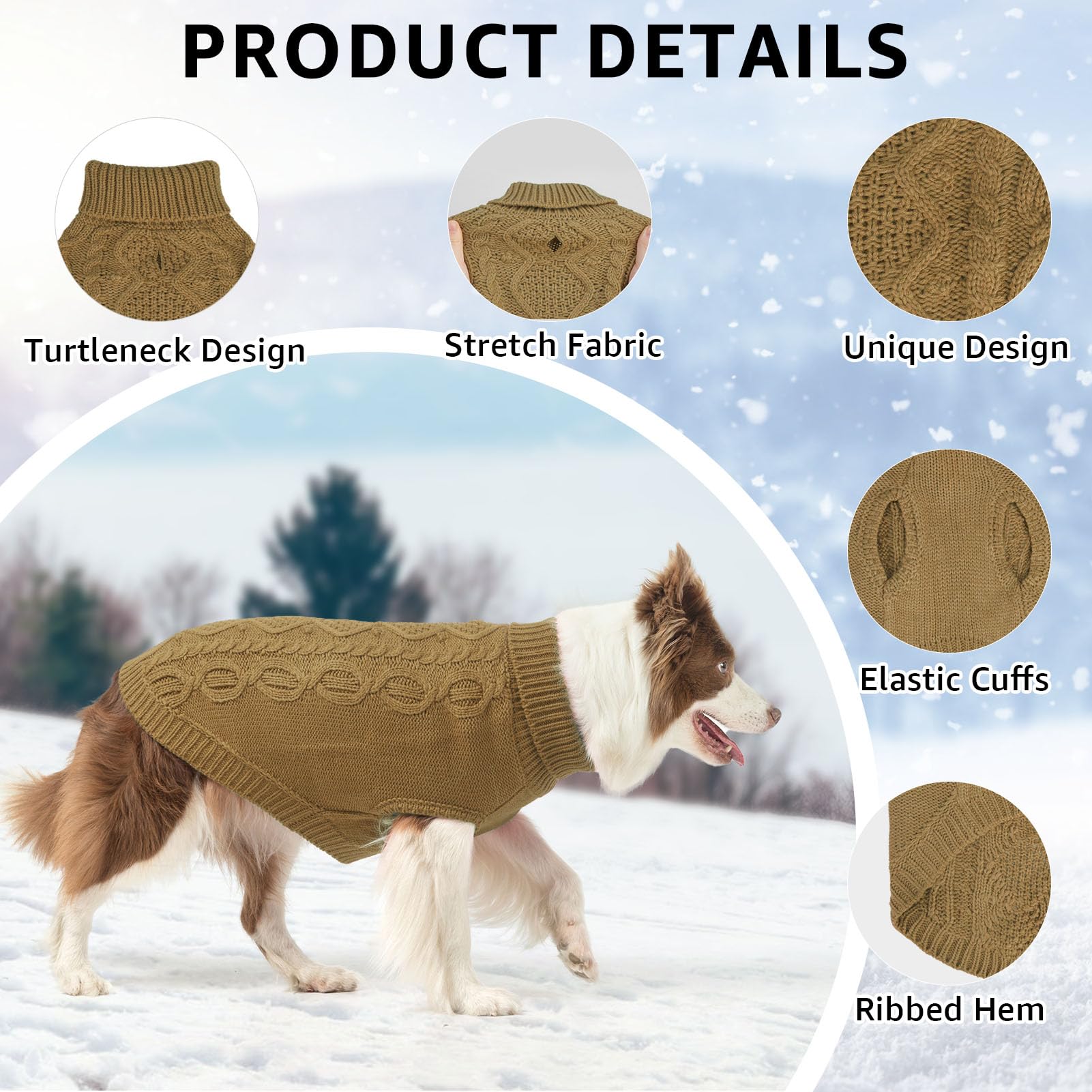 SCENEREAL fall knitted dog sweater back view beige keeps pets warm.