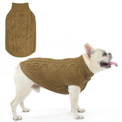 SCENEREAL fall knitted dog sweater front view beige for cozy outdoor walks.