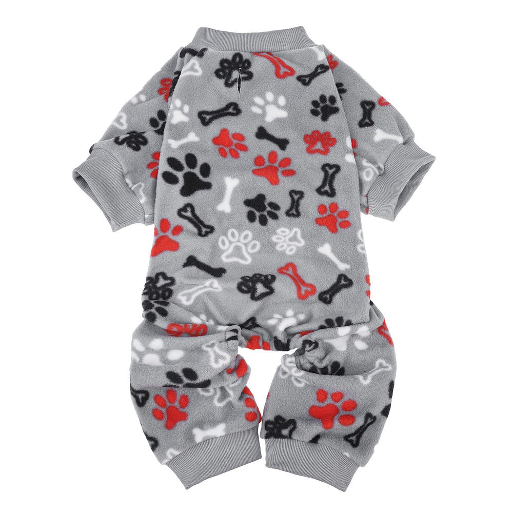 SCENEREAL fleece dog pajamas flatlay highlighting cozy warmth and soft fabric.