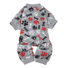 SCENEREAL fleece dog pajamas flatlay highlighting cozy warmth and soft fabric.