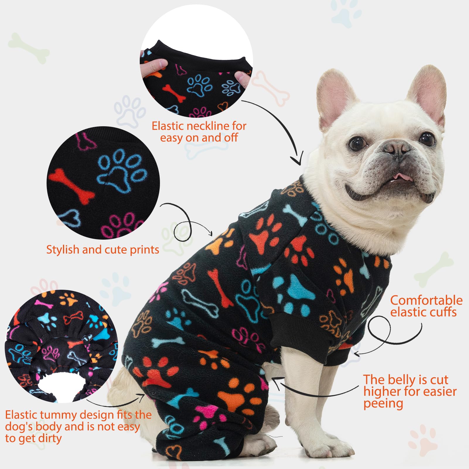 SCENEREAL fleece dog pajamas on a sleepy pup for cozy nights.